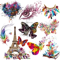 prajna heat transfer vinyl flowers butterfly patch iron on transfers for clothing colorful heart diy thermal stickers on clothes