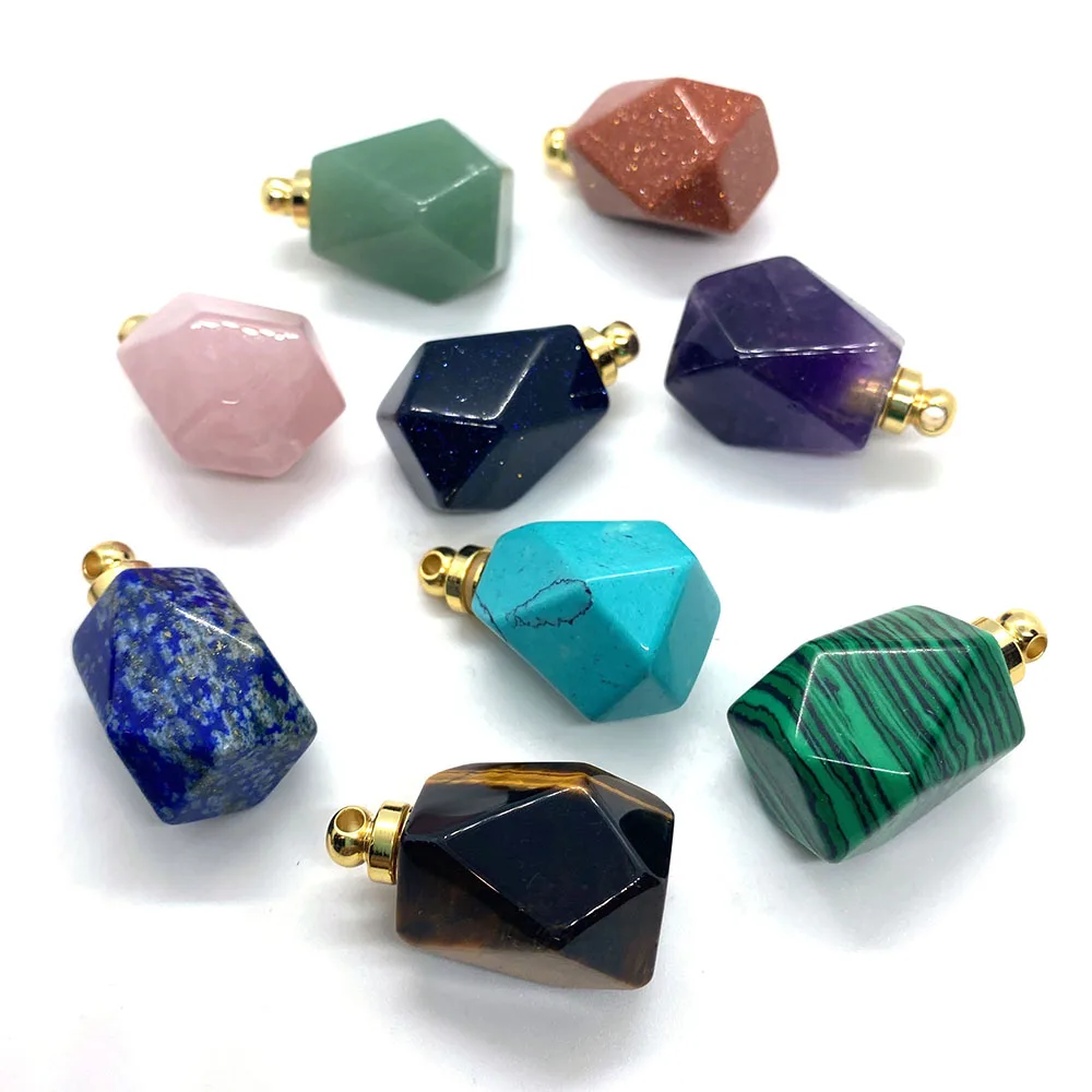 

Exquisite Natural Stone Semi-precious Stone Perfume Bottle Pendant Jewelry DIY Handmade Necklace Bracelet Polygon Pendant18x33mm