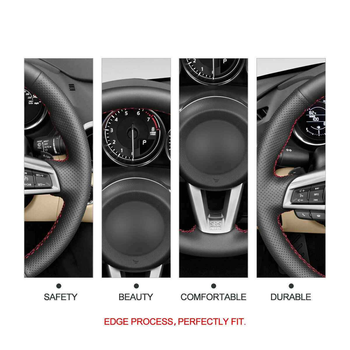 

Black Genuine Leather Car Steering Wheel Cover for Mazda MX-5 2016 2017 2018 2019