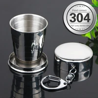stainless steel folding cup portable outdoor travel camping telescopic cup with keychain water coffee handcup portable cups