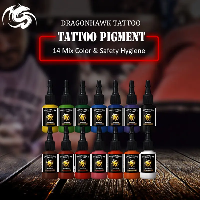 Чернила для тату Dragonhawk 14 упаковка набор основных цветов бутылки 0 5 унции|tattoo