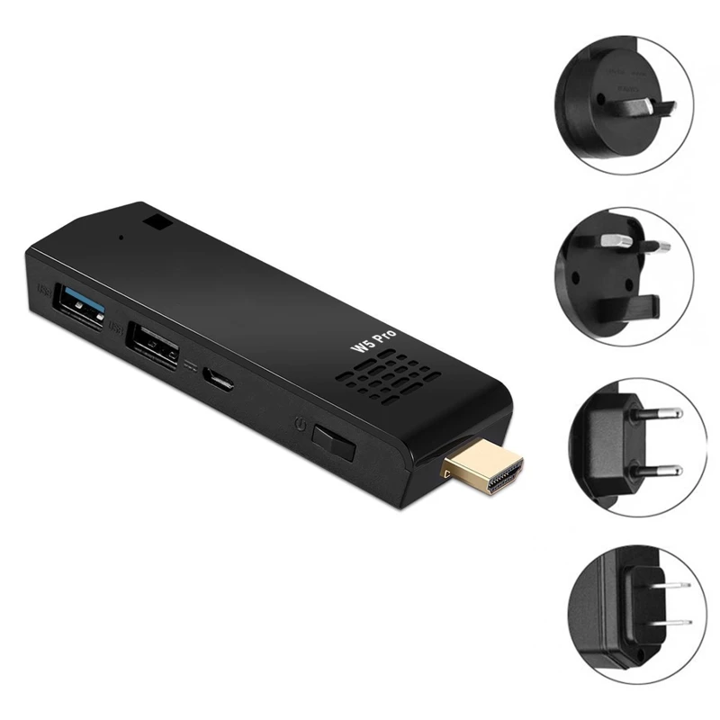 

W5 Pro Mini Computer Stick Windowns 10 Mini PC I-ntel A-tom Z8350 4GB DDR 64GB eMMC Support 4K 2.4G/5.8G WiFi CC BT 4.2 W3JB