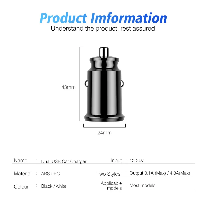 ANMONE Мини Быстрый двойной Переходник USB для зарядки в машине 3.1A быстрая зарядка автомобильное зарядное устройство для планшета мобильного телефона автомобильное зарядное устройство