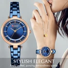 Часы CURREN женские кварцевые, Роскошные наручные, с металлическим браслетом, стильные модные синие, из нержавеющей стали