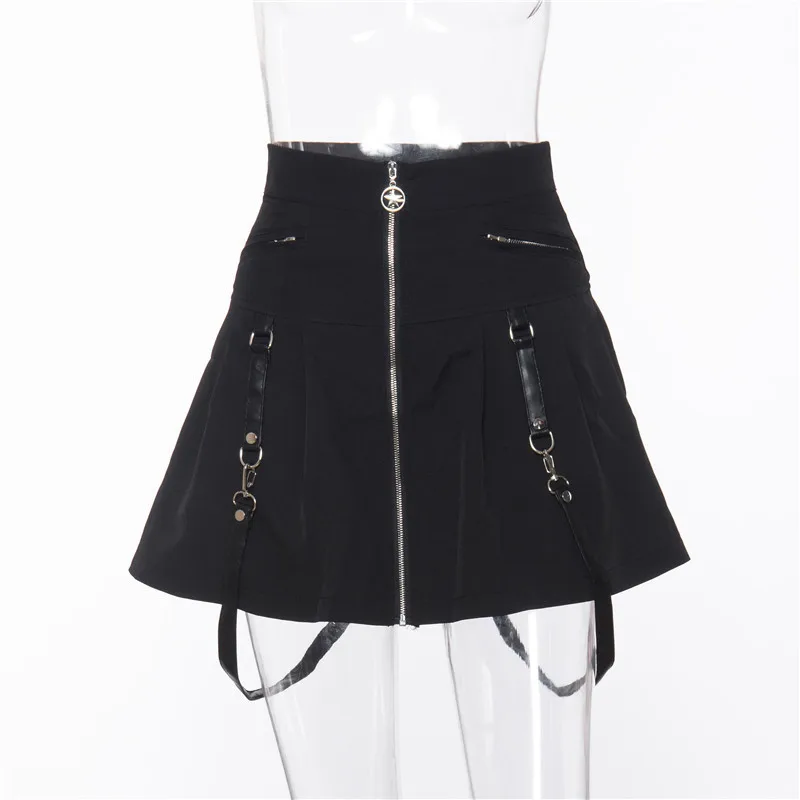 

A-line Zipper Strapy Skirts Personalized 2021 Fall Women Clothing Splicing Goth Black Skirt Y2k Mini Pleated Skirt for Women