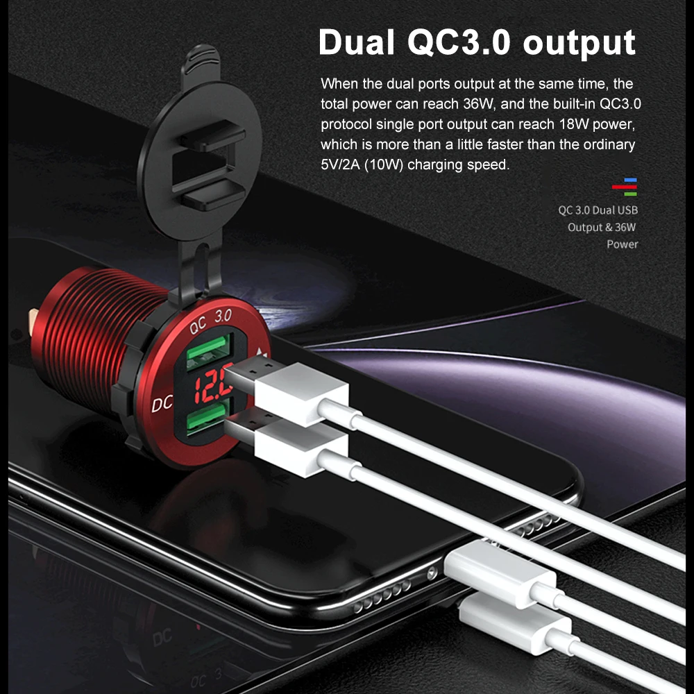 12V 24V автомобиль Quick Charge 3 0 Dual USB Зарядное устройство Водонепроницаемый гнездо