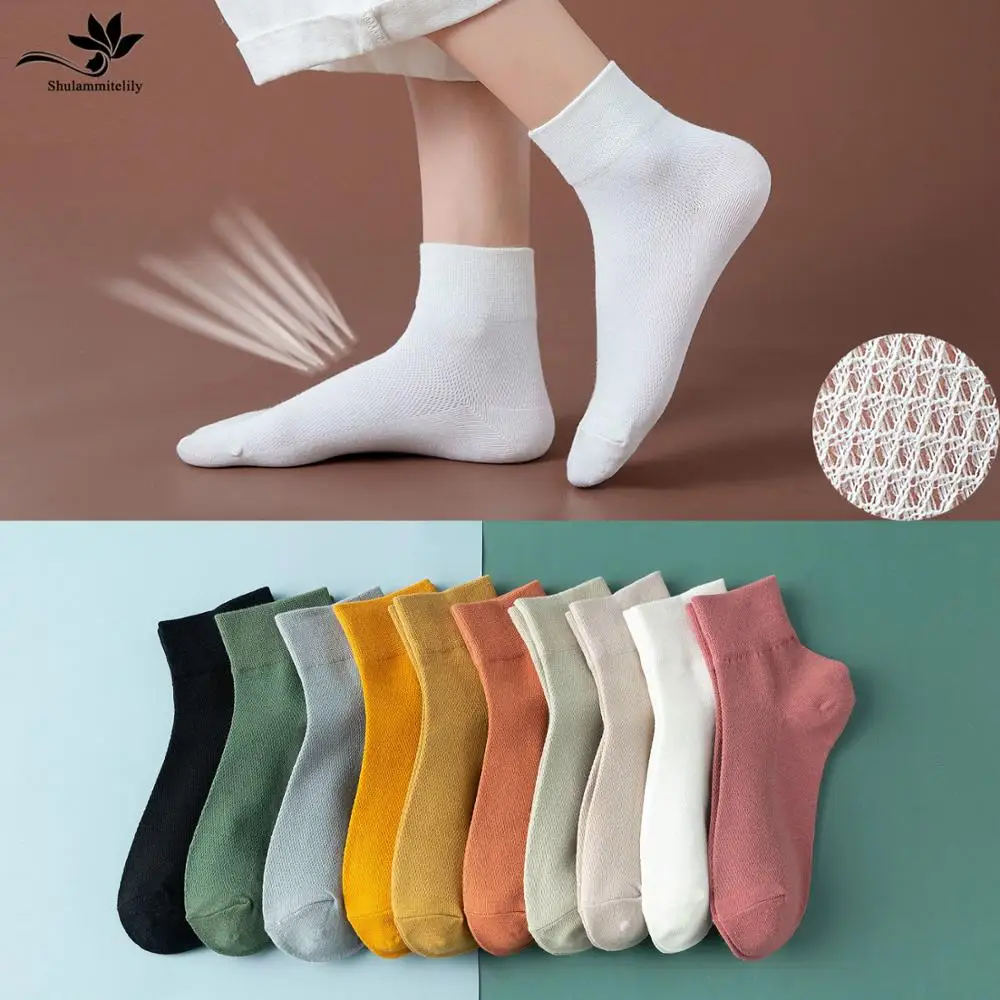 

10pcs=5pairs/lot Solid Mesh Women's Short Socks Ankle Socks Women Spring Summer Breathable Thin Boat Socks