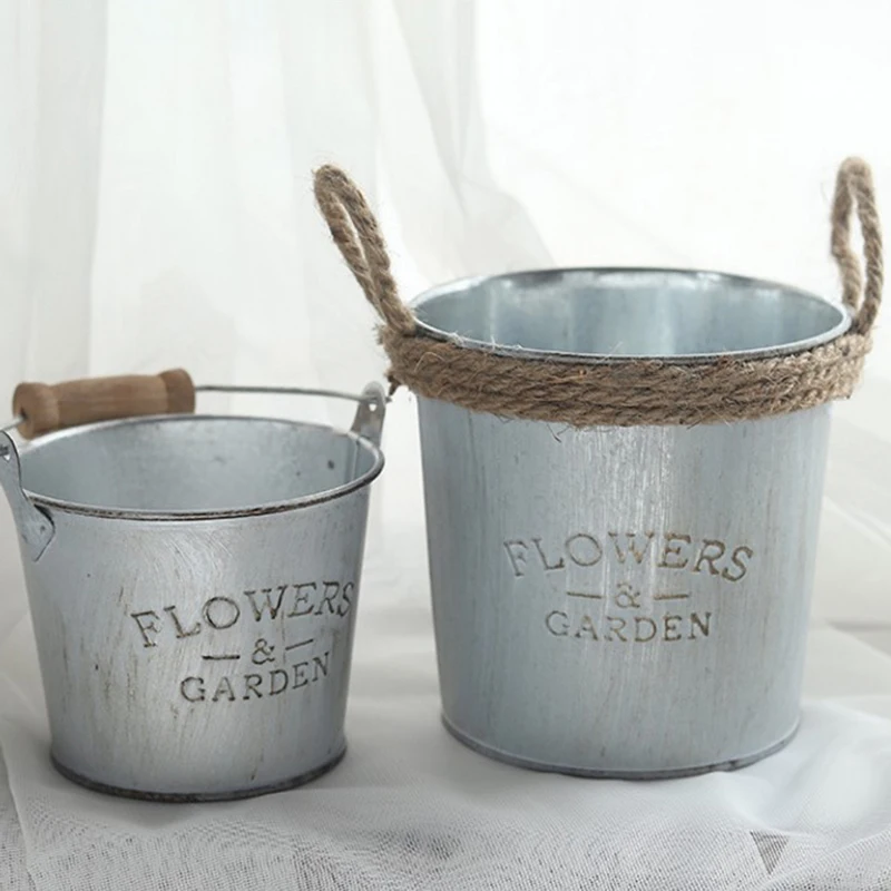 

Vase Desktop Garden Flower Bucket Iron Countryside Vintage Decoration