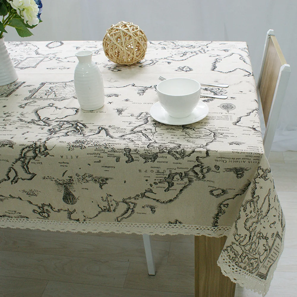 

Vintage World Map Decorative Table Cloth Linen Cotton Tablecloth Rectangular Nordic Rural Wedding Dining Table Cover Tablecloths