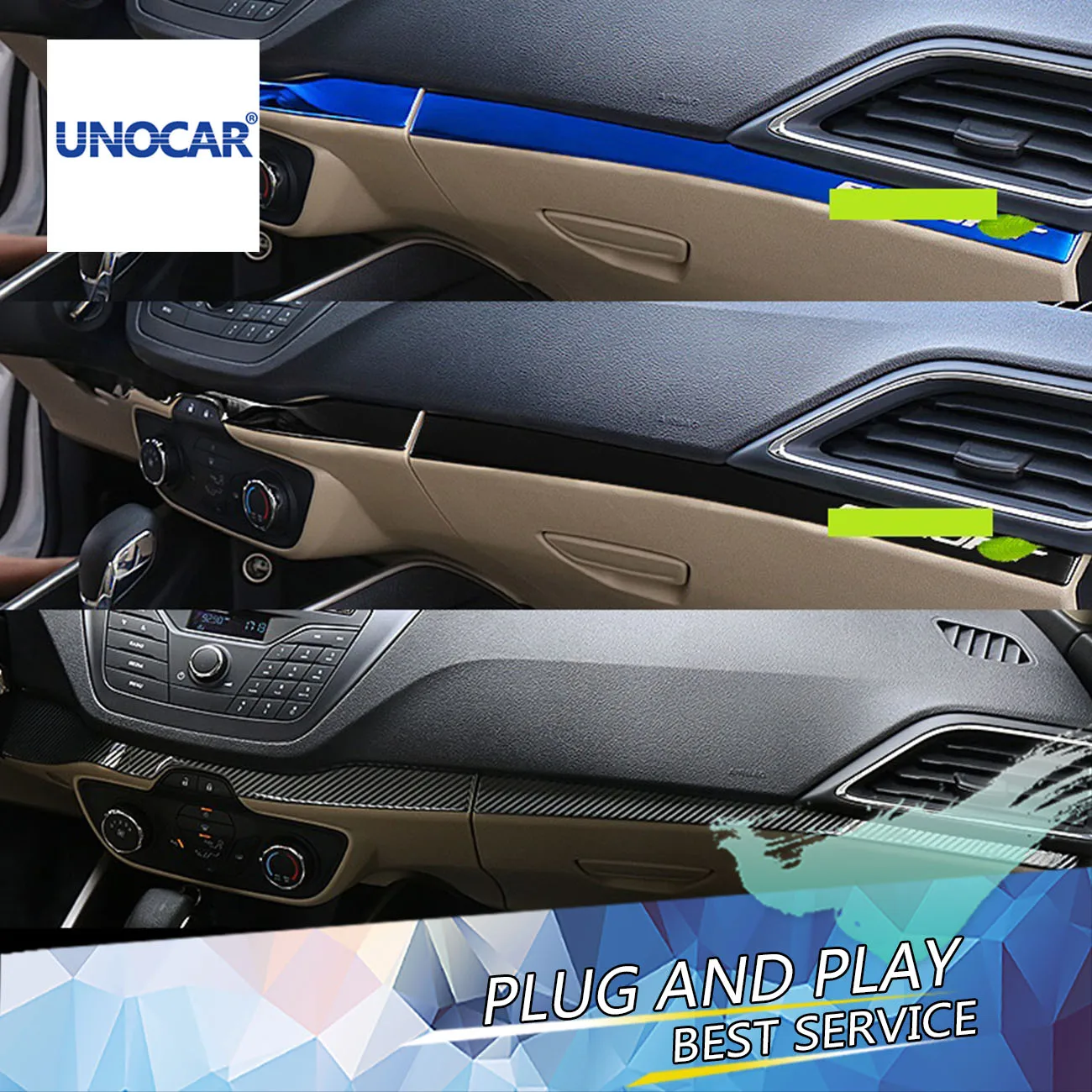 

Car style for 15-21 Ford Escort Refit the bright strip of the instrument panel and the trim strip of the center console. Frix in