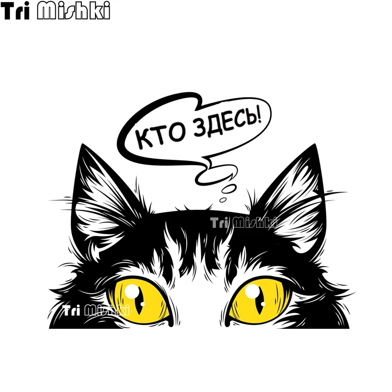 

Tri mishki WCS1004 Peeking the cat that look Cartoon Car Sticker PVC Colorful Decals Accessories Sticker on Car Body Rear Window