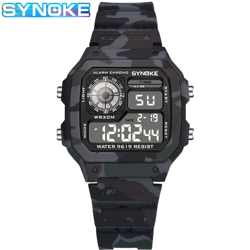 SYNOKE Children Digital Watches Sports Camouflage Military Stop Colorful Luminous Display Waterproof Kids | Наручные часы