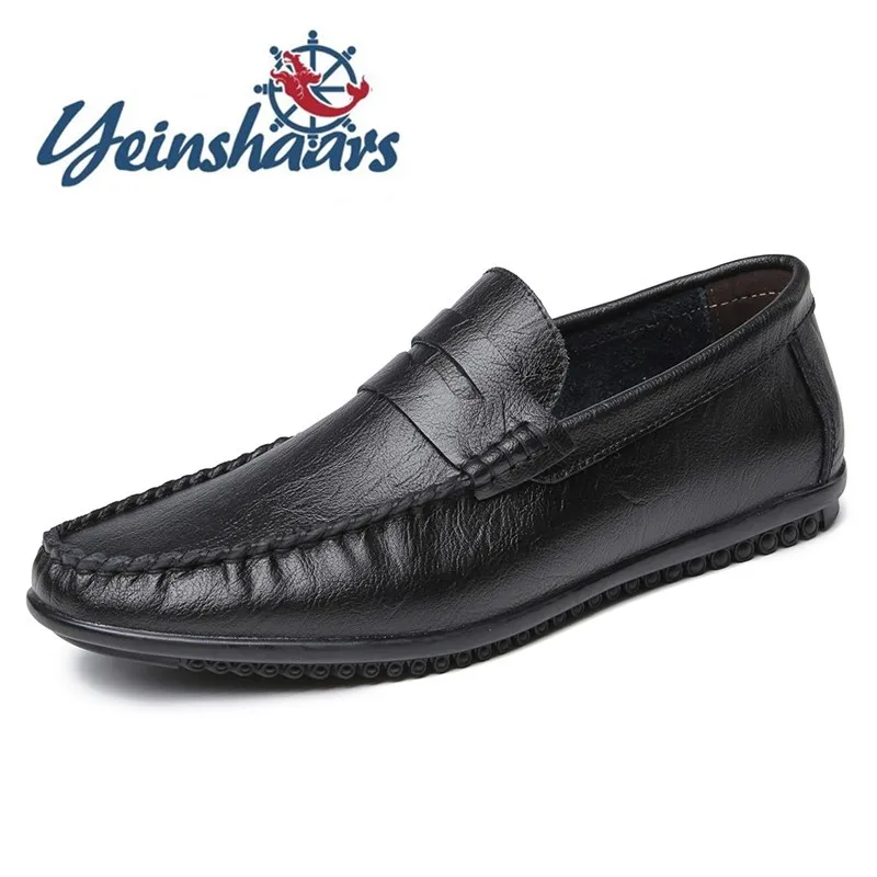 Туфли мужские классические легкие лоферы без застежки плоская подошва