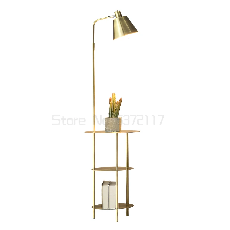 

Nordic bedroom contemporary floor lamp modern simple vertical table light multi-functional fashion gold small coffee desk