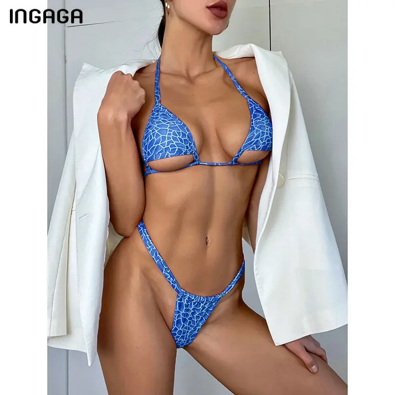 

INGAGA Micro Thong Bikinis Women's Swimsuits Cut Out Swimwear Push Up Biquini Sexy Halter Bathing Suit 2021 High Cut Bikini Set