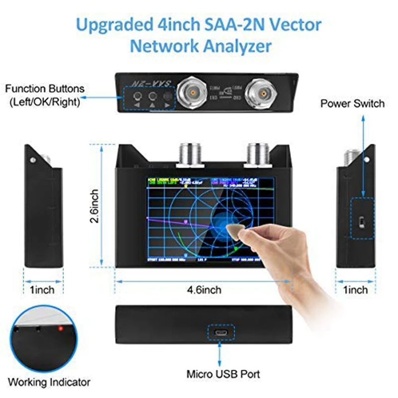 

SAA-2N V2.2 Vector Network Analyzer 50KHz-3GHz HF VHF UHF Antenna Analyzer Measuring S Parameters,With4Inch Display Case