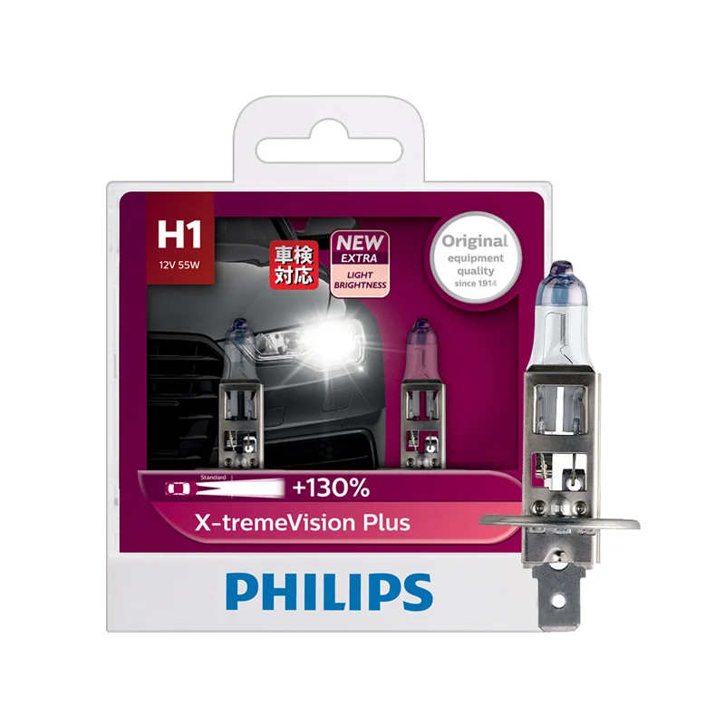 Автомобильная галогенная лампа Philips H1 X-treme Vision Plus 12 В 55 Вт сертифицированная ECE 130%