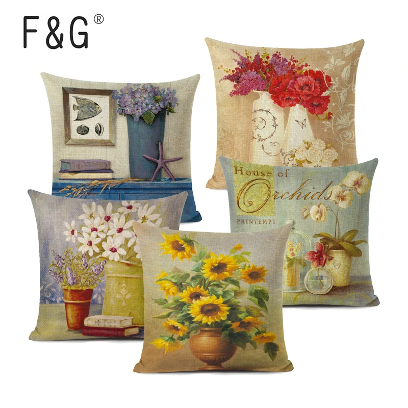 Романтическая любовь цветок чехол для подушки диван стул ретро ваза