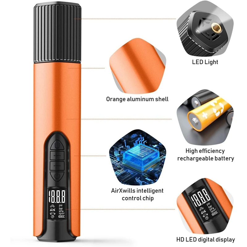 

Air Compressor,Protable Wireless Air Pump 150Psi 2000 MAh Hand Held Inflator with LCD Dispaly LED Light for Car Bicycle