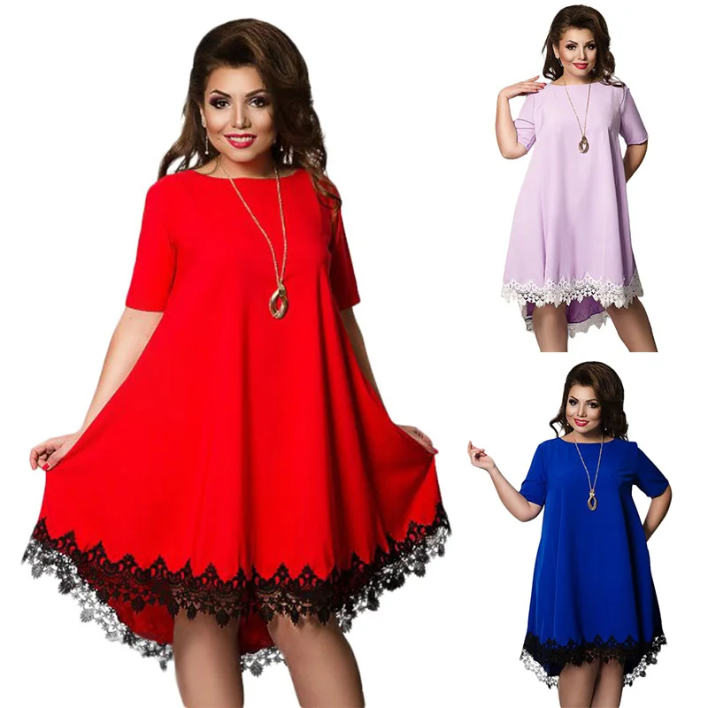X летнее платье для женщин Vestido кружевное платье с коротким рукавом для девочек с круглым вырезом модный костюм одежда L-6XL плюс размер милый Саша сапфир