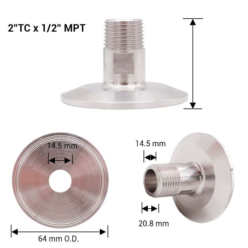 " Tri-Clamp x 1/2" MPT 64 мм OD SS 304 сантехническое оборудование для пивоварения, доморощенный Клевер фитинг