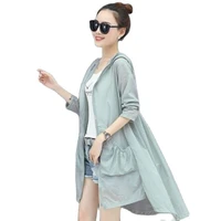 new big pocket womens sun protection clothing ladies mid long zipper hooded motorcycle suit sun protection thin female coat