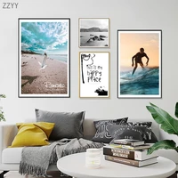 photography picture surfing seagull sea landscape canvas painting happy place sea view poster and print for room home decor