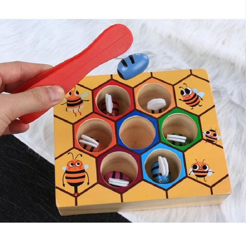 Деревянная головоломка-сортировка Монтессори с Пчелой в улей раннее обучение