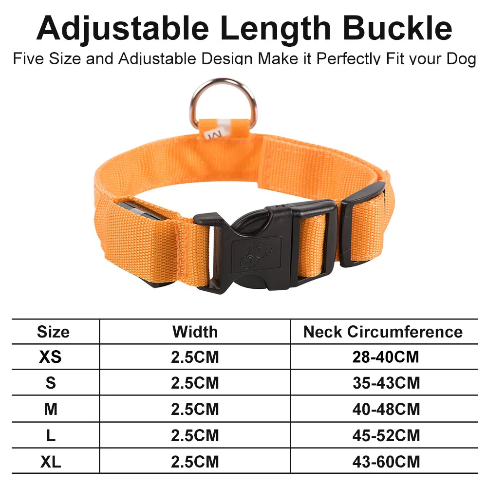 Светодиодный ошейник для собак с usb зарядкой защищающий от потери в ночное время