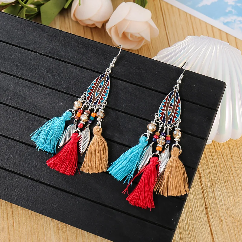 Богемные этнические висячие серьги с блестками и кисточками для женщин модные
