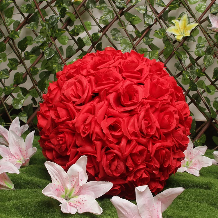 

Hot sale 8"(20cm) Red Silk Rose Flowers Ball Wedding Kissing Balls Pomanders Red Artificial Flower Ball Centerpieces Decoration