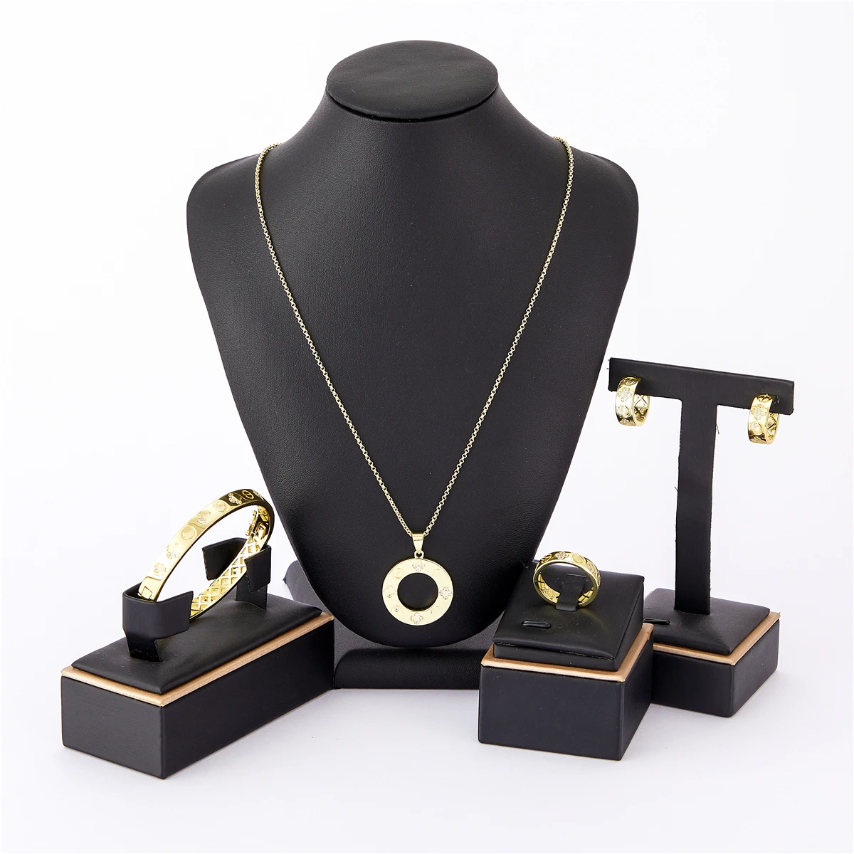 

2021 Sep Trend of 14k Gold Jewelry Sets for Women Accessories four flower Necklace Earrings Ring Bangle Coin with portrait