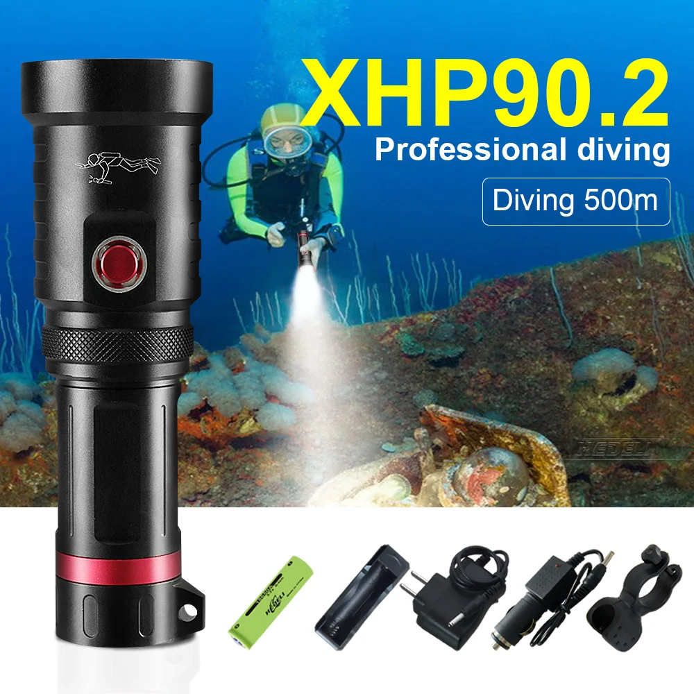 Самый профессиональный Дайвинг светодиодный вспышка светильник 18650 USB Xhp90.2 Перезаряжаемые подводный Фонари светодиодный IPX8 Водонепроницае...