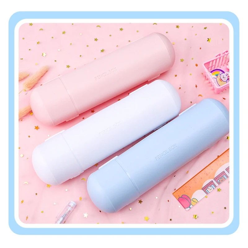 

Macaron Frosted PP Plastic Pencil Case Multifunction Creative Cylindrical Stationery School Pen Holder Double-layer