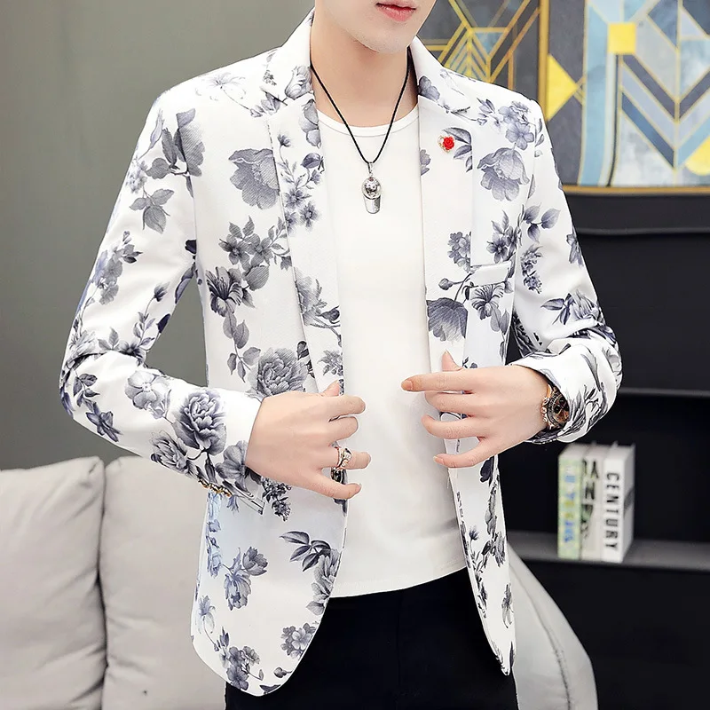 

Autumn 2020 Men's Cool Big Flower Blazer Youth Fashion Casual Slim-Fit Printed Blazer
