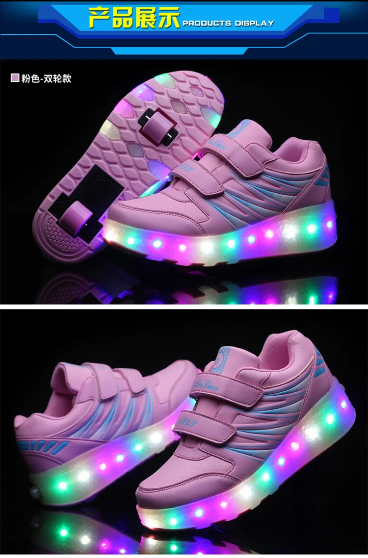 Heelies USB зарядка светодиодный Красочные Дети Мода кроссовки с два колеса роликовые коньки обувь для мальчиков и девочек синий