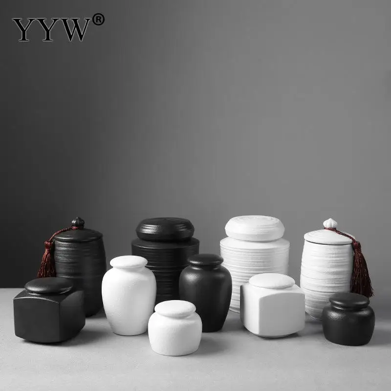 

Black/White Funeral Ashes Jar Urn For Human Cremation Pet Ashes Holder Ceramic Keepsake Pal Ashes Urns Casket Seal Storage Jar
