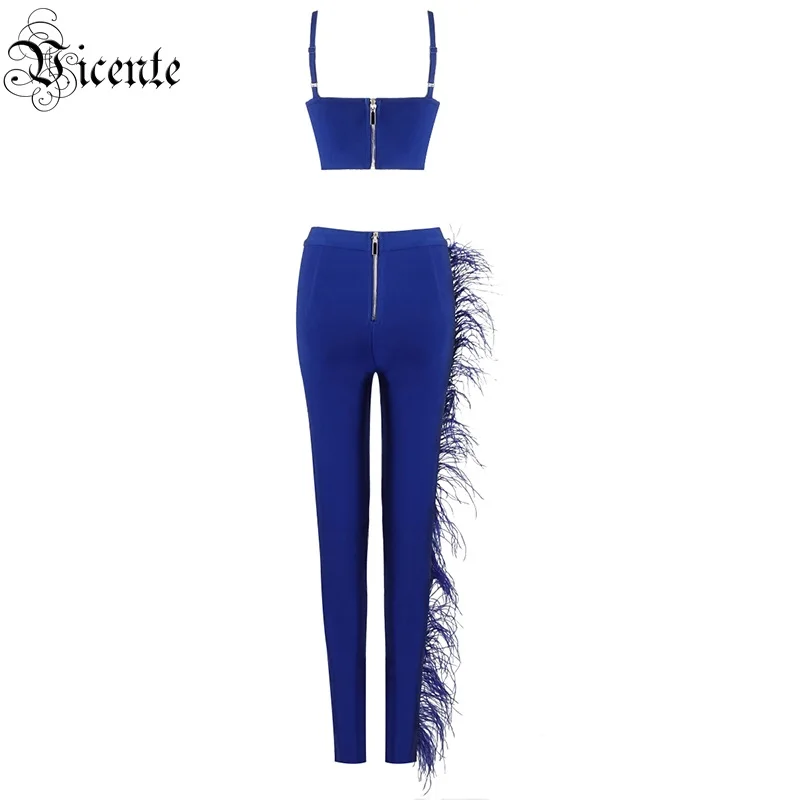 VC Бесплатная доставка 2020 комплект из двух предметов с синими перьями сексуальный