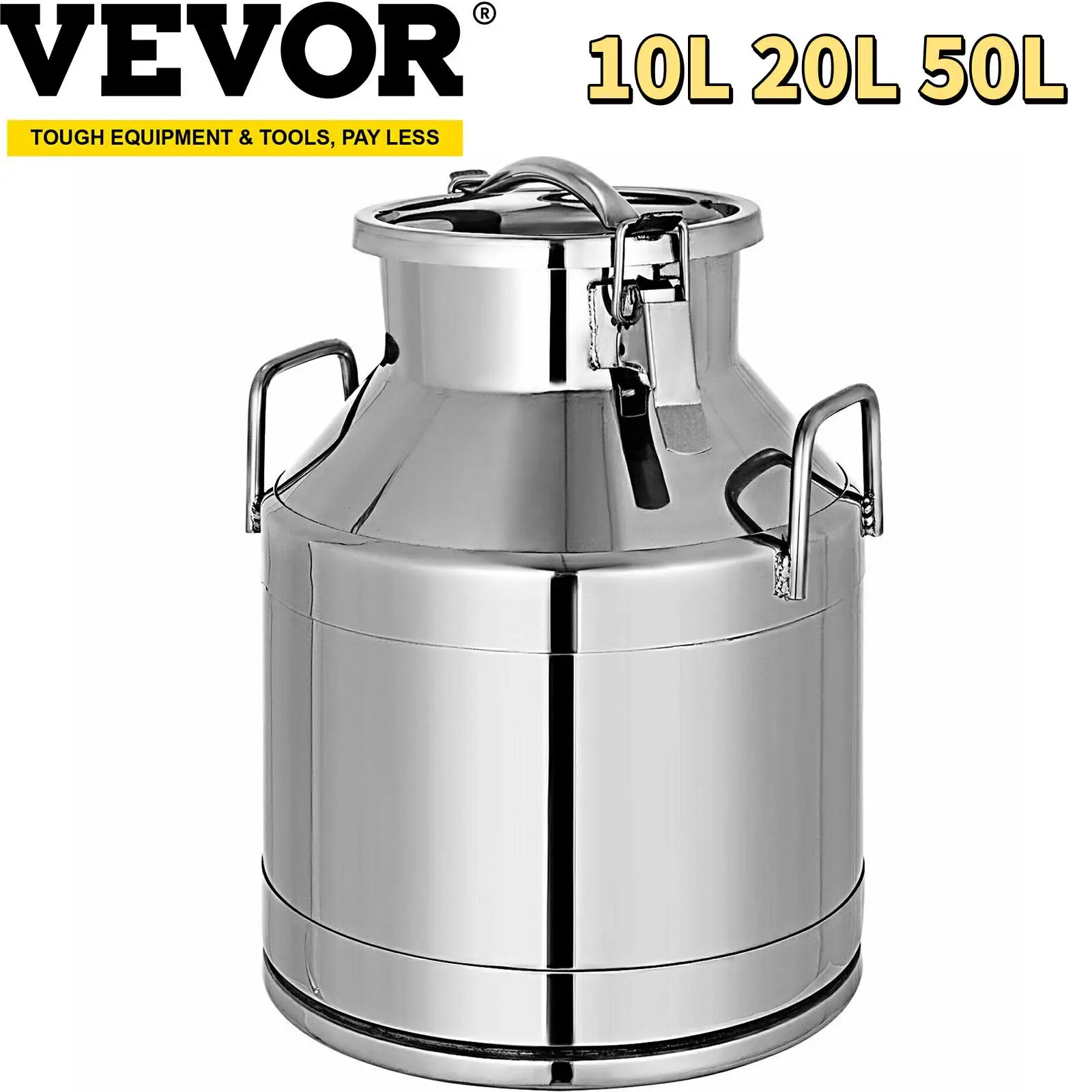 

Vevor Milk Jug Pail Can 10L 20L 50L Stainless Steel Storage Bucket for Oil, Wine, Water, Soup and Oatmeal Storage Transportation