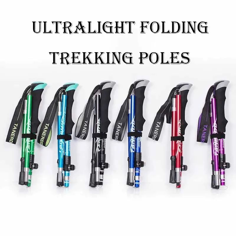 

Outdoor Fold Trekking Poles Camping Portable Walking Hiking Stick For Nordic Elderly Telescopic Club Easy Put Into Bag