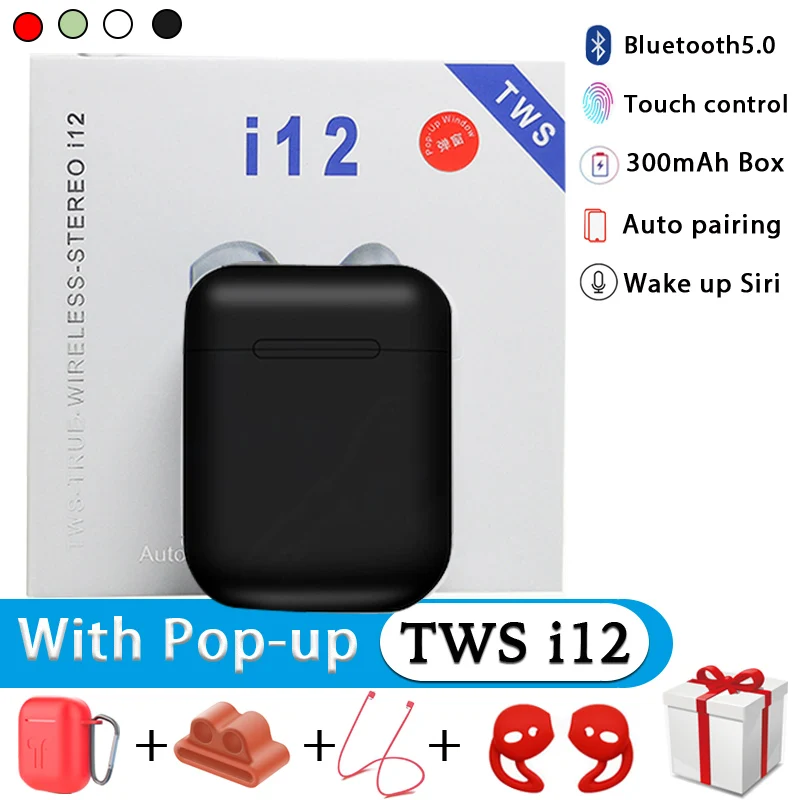Настоящие беспроводные Bluetooth наушники 5,0 i12 TWS в Bluetooth аксессуары для наушников Чехлы спортивные наушники для i7s i10 i30 i200 i9s TWS