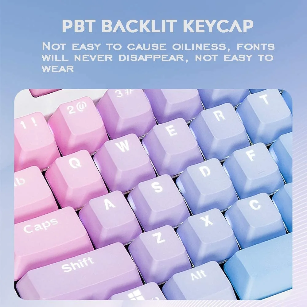 

Backlight keys with degraded sunset, thick PBT OEM Cherie MX switch, mechanical keyboard and key extractor, 104 keys