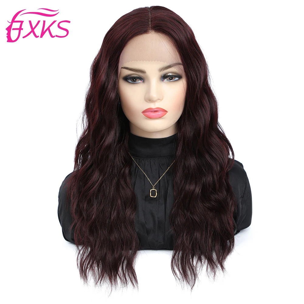 

99J Red Synthetic Lace Front Wigs Body Wave Synthetic Hair Lace Wigs Middle Part Deep TPart Lace Wigs 13x1cm Lace 20Inch FXKS