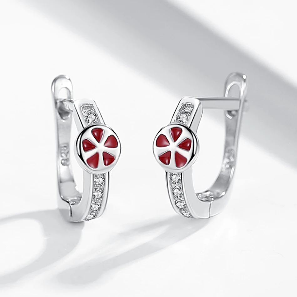 Red Enamel Cute Small Lemon Earrings with Cubic Zirconia 925 Sterling Silver Stud for Girls Children Baby Kids Jewelry | Украшения и