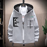 new casual hooded mens jacket covered button letter printed korean spring autumn coats streetwear short windbreaker bomber top