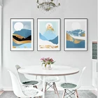 Скандинавский холст живопись постер и печать Искусство Абстрактный пейзаж картины золотой и синий горные гуси для домашнего декора