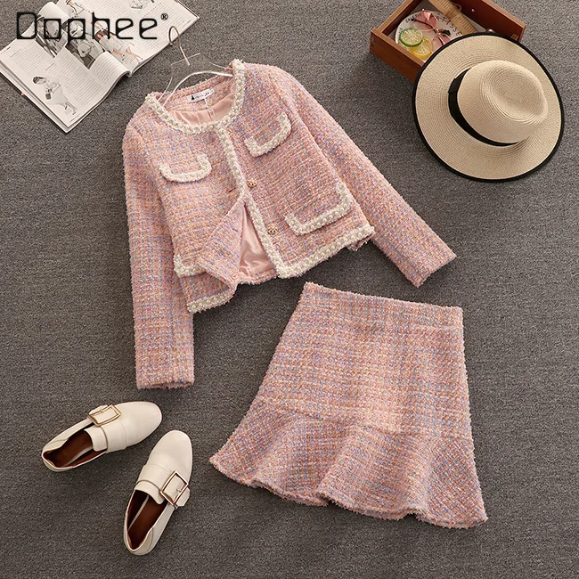 2021 Autumn Clothes New Fashion Long Sleeve Single-Breasted Coat High Waist Slimming Skirt Temperament Streetwear 2-Piece Set