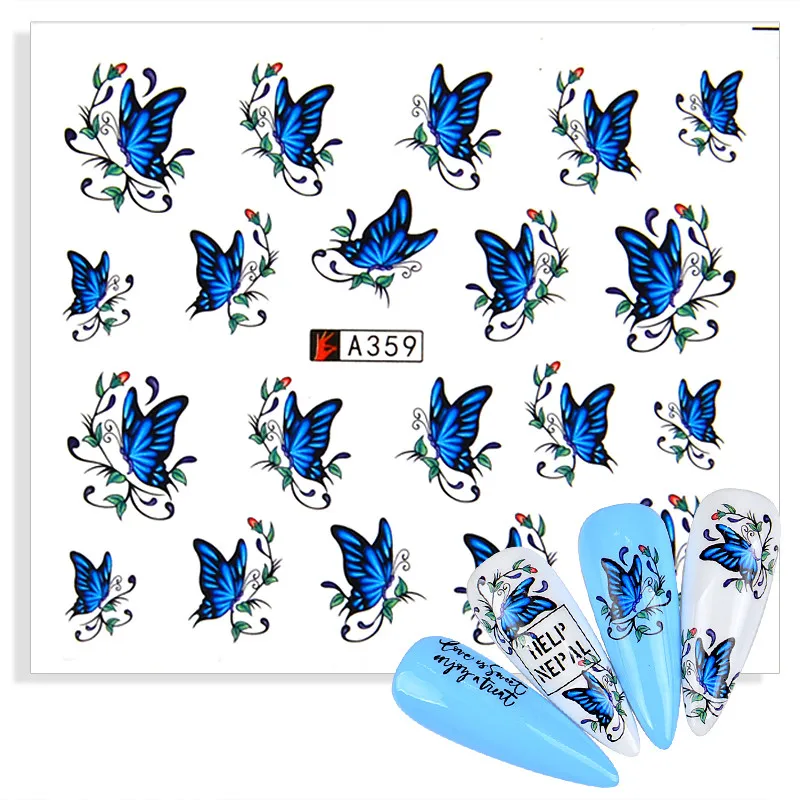 

1pcs Watercolor Blue Nail Art Stickers Insect Butterfly Water Transfer Slider Decals Nail Accessorie Watermark Tattoo Decoration