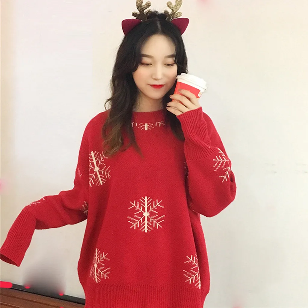 Christmas Women Sweater Santa Claus Reindeer Printed O-neck Long Sleeve Women Pullovers Winter Jumpers Knitwear Sweater