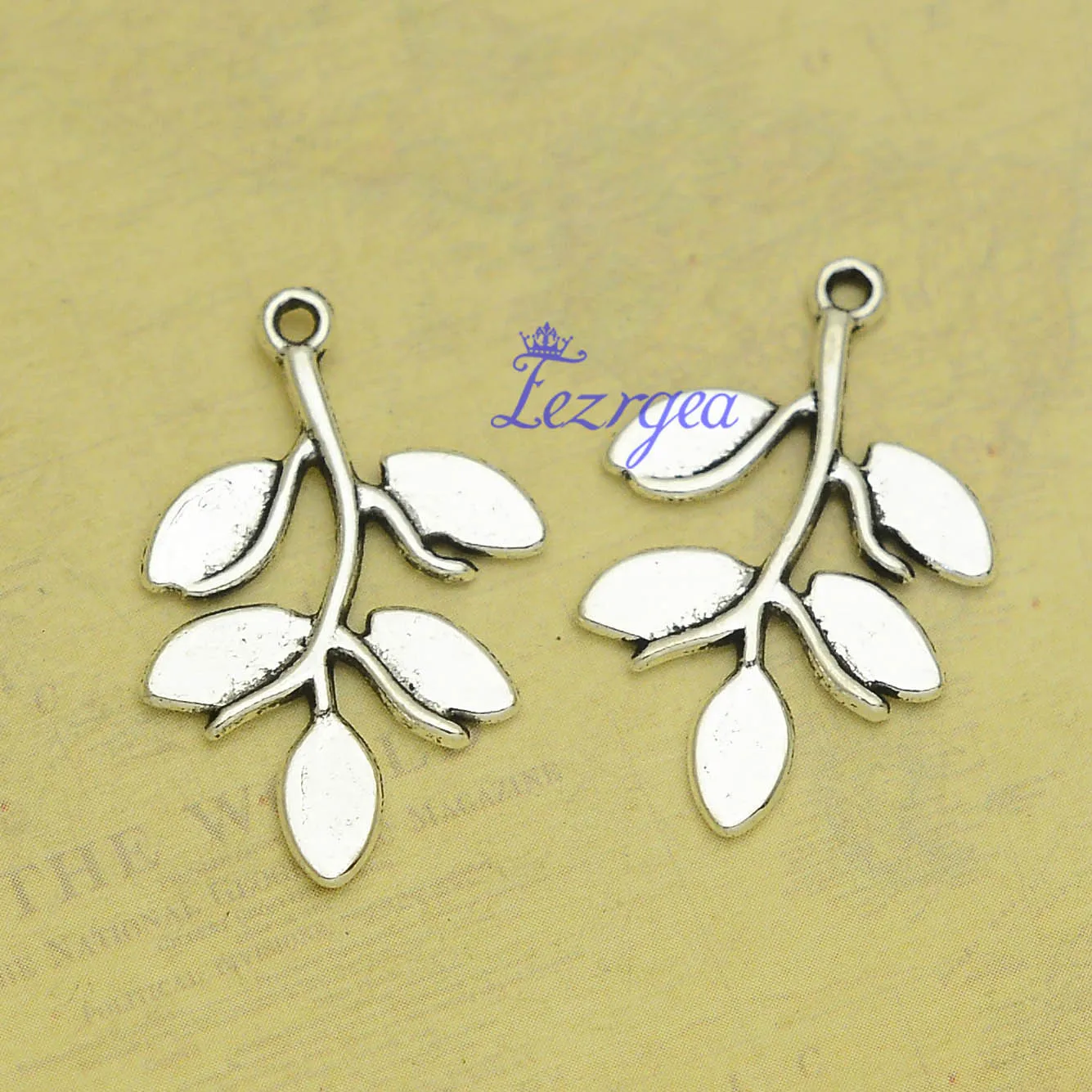 

30pcs/lot--28x14mm Branch Pendants Antique Silver Plated Leaf Charms For DIY Earring Supplies Jewelry Finding Accessories